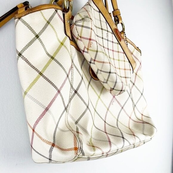 Coach Peyton Tattersall Cream Plaid Tote Bag & Matching Wristlet Set F21924 - Picture 4 of 16
